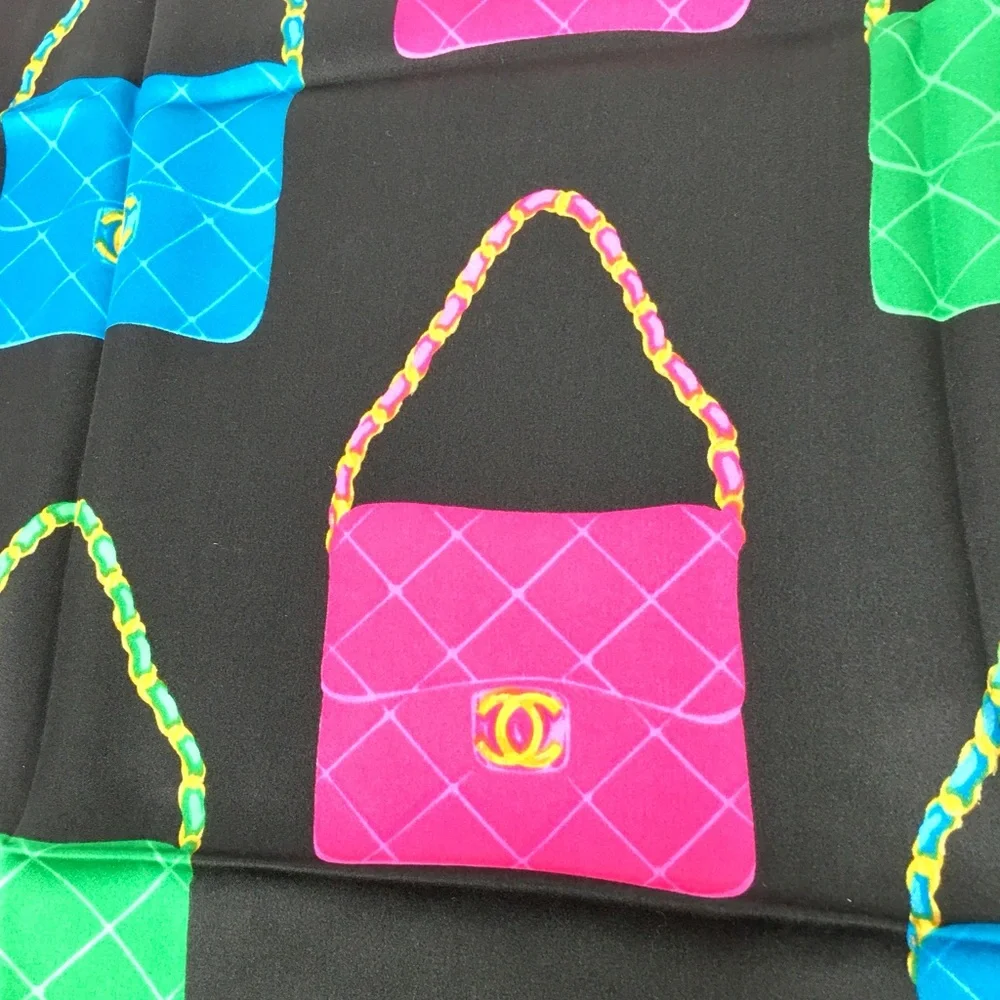 CHANEL authentic silk scarf pink black